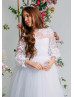 White Lace Glitter Tulle Slit Back Flower Girl Dress